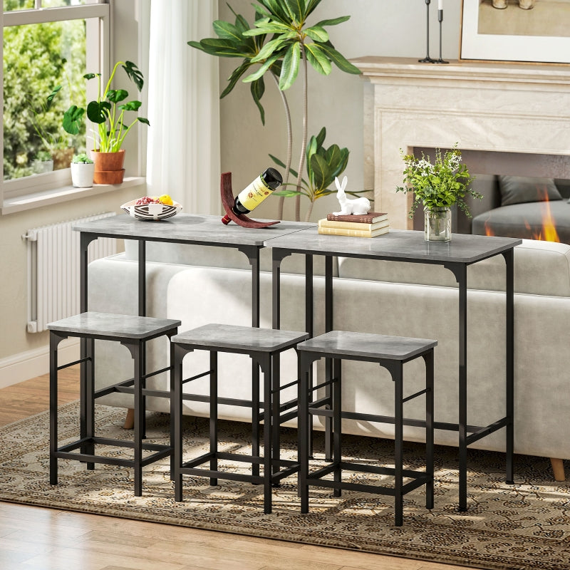 Bar Table Set with Bar Stools, 2 Chairs, Grey