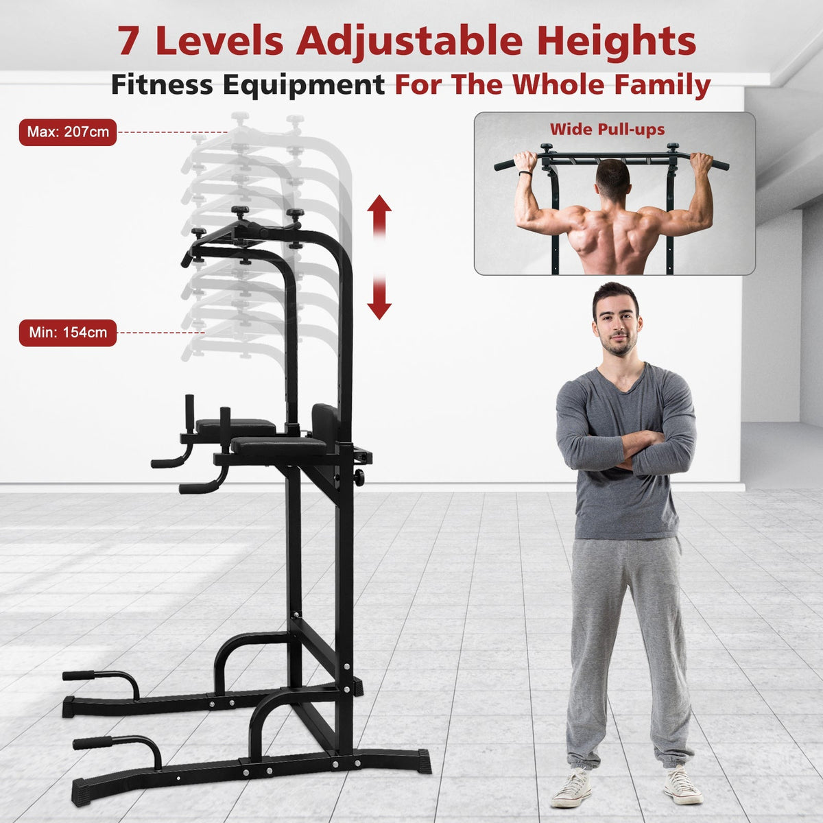 Power Tower, Pull Up Bar Workout Dip Station, Home Gym Fitness
