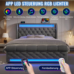 Modern Upholstered Double Bed 140x200cm LED Storage USB-C Hydraulic Grey Velvet