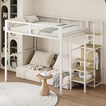 Loft Bed with Integrated Wardrobe and Safety Ladder, Black and White MDF and Metal