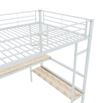 Loft Bed 140x200cm Frame with Desk & Shelves, White Metal