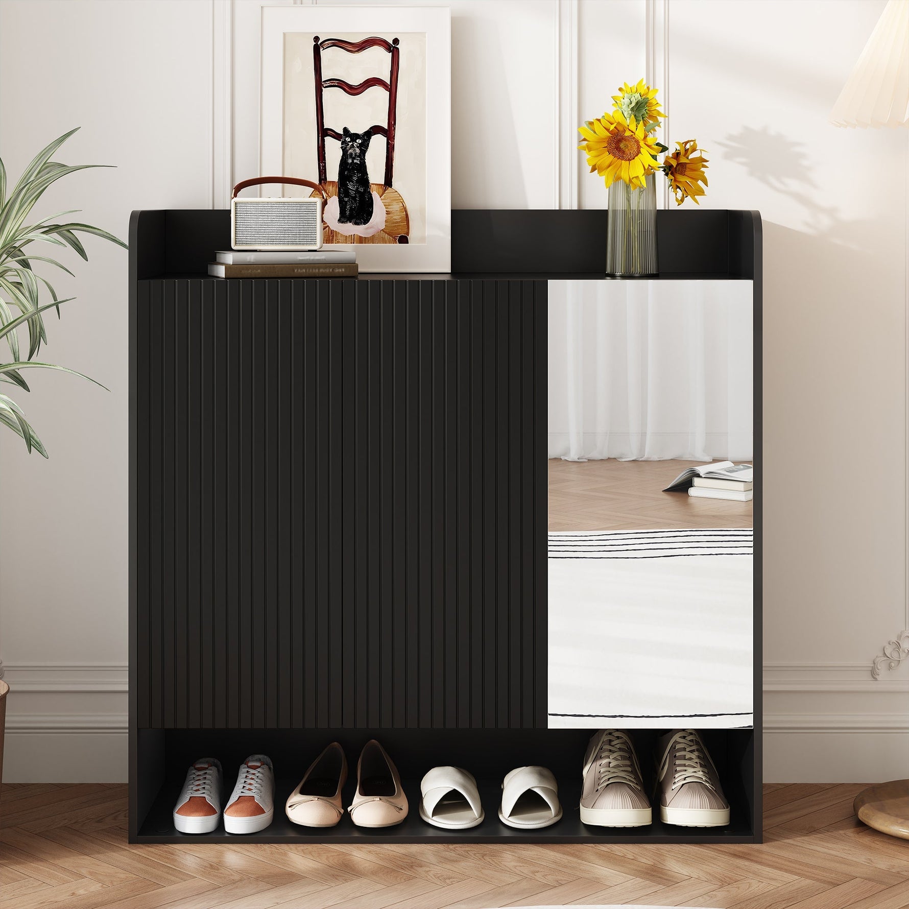 Shoe Cabinet with Full-Length Mirror and Multi-Tier Large Capacity, Black
