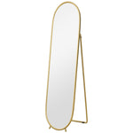 Full-Length Mirror, Oval Standing Wall with Stand, Metal Gold