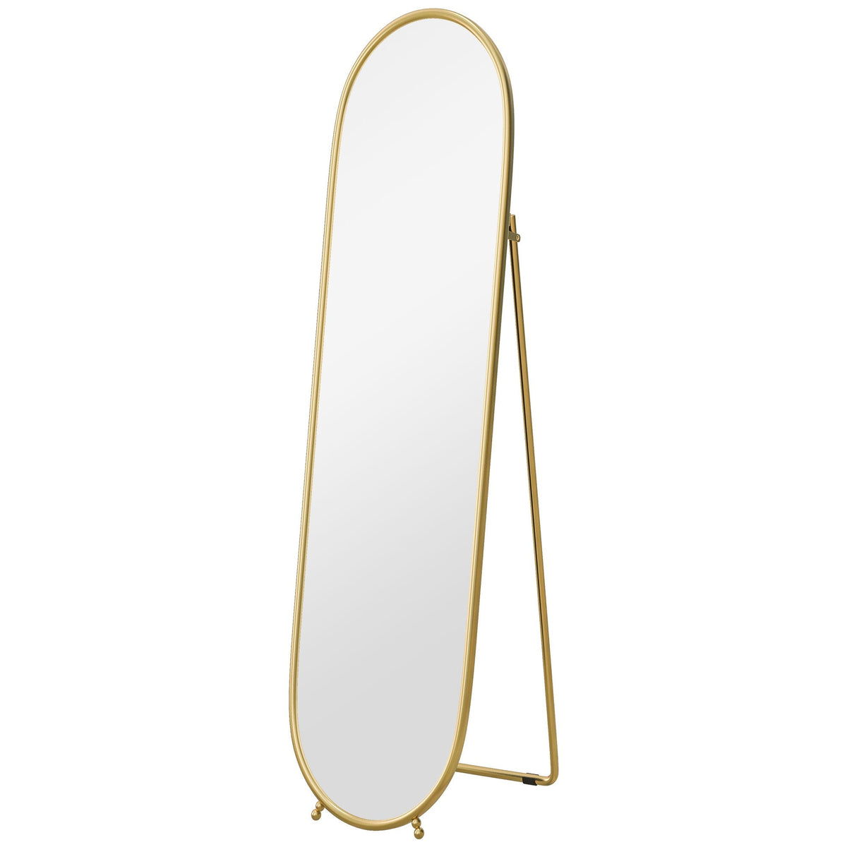 Full-Length Mirror, Oval Standing Wall with Stand, Metal Gold
