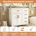 Bathroom Vanity Unit with Ceramic Sink and Soft-Close Drawers, White and Black