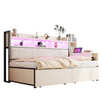 Iron Sofa Bed 90x200cm Storage Drawers Desk LED White