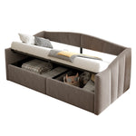 Sofa Bed, Upholstered with Hydraulic Storage, Slatted Frame & Armrests, Striped Velvet, Grey