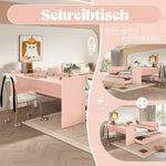 Wooden Double Bed 140x200cm with Desk & Drawers, Pink Pine