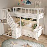 Solid Wood Bed 90*200, Storage Stairs, Children's Youth Single, White