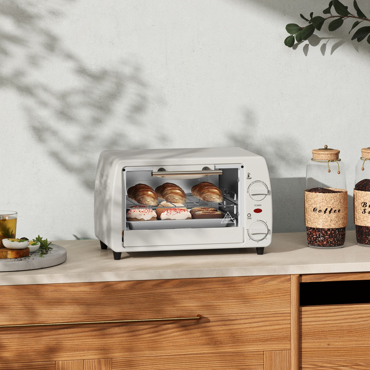 Mini Oven 10L 750W 230℃ Temp 60 Min Timer, Cream White