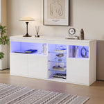 High-Gloss Cabinet 155.5cm LED 3 Doors Glass Partitions - White