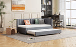 Upholstered Bed 90x200, Pull-Out Multifunctional Sofa Bed with Slatted Frame, Velvet Fabric Gray