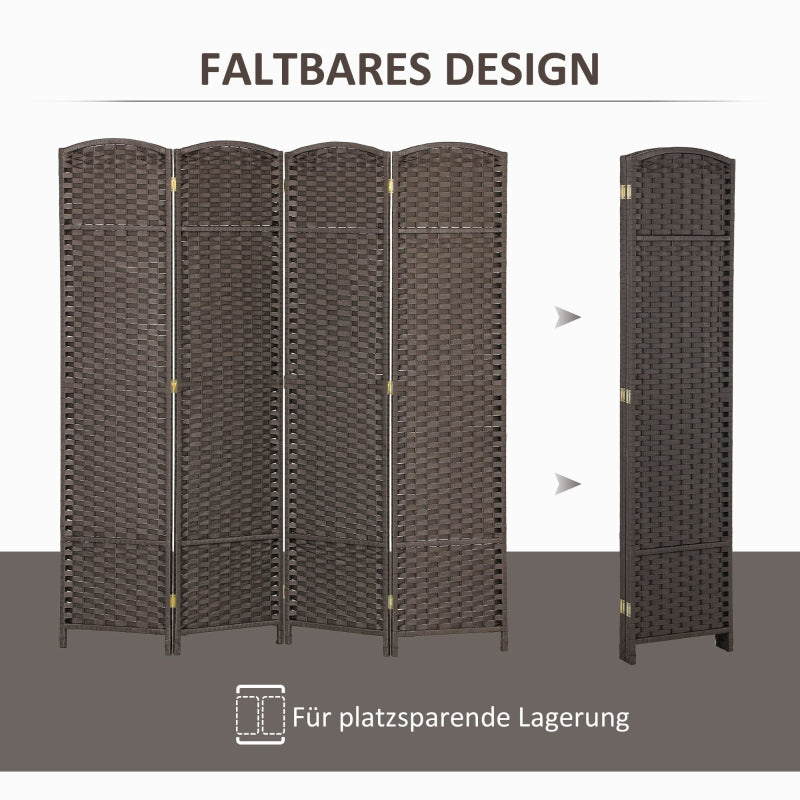 4-Panel Room Divider, Foldable Privacy Screen, Brown