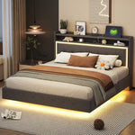 Upholstered Bed, 160x200 USB & LED, Linen Fabric Gray