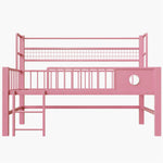 Low Loft Bed with Storage Compartments, 90x200cm, Pink Metal Frame