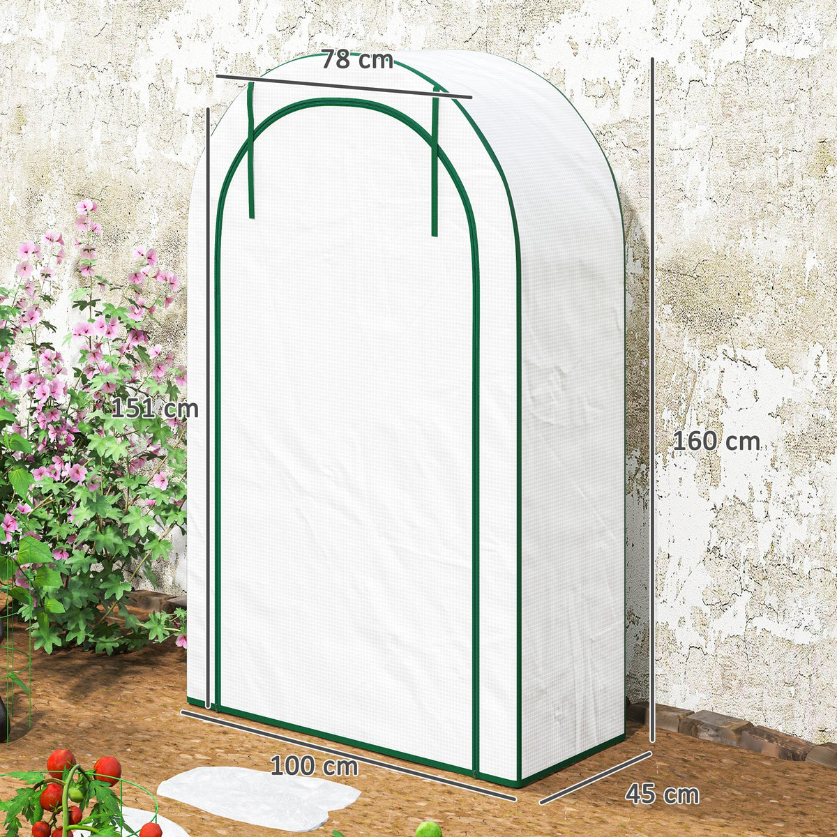 Greenhouse Round Roof, Door, Shelves, Steel, White