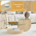 Modern Minimalist Two-Tiered Coffee Table with Safety Glass and Multi-Layered Design, Light Wood Grain MDF