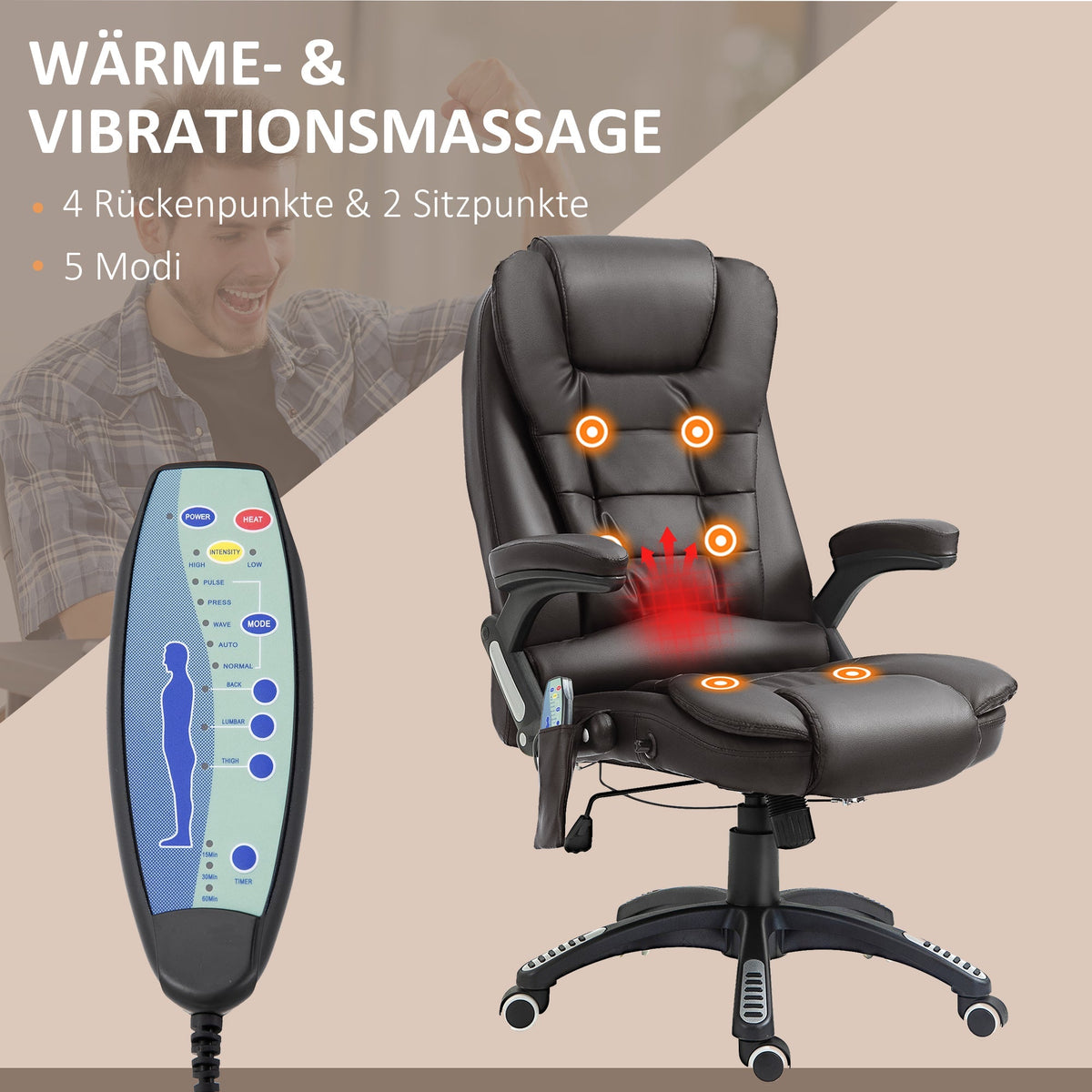 Massage Office Executive Gaming Chair with 6-Point Vibration, Heat Function, Artificial Leather