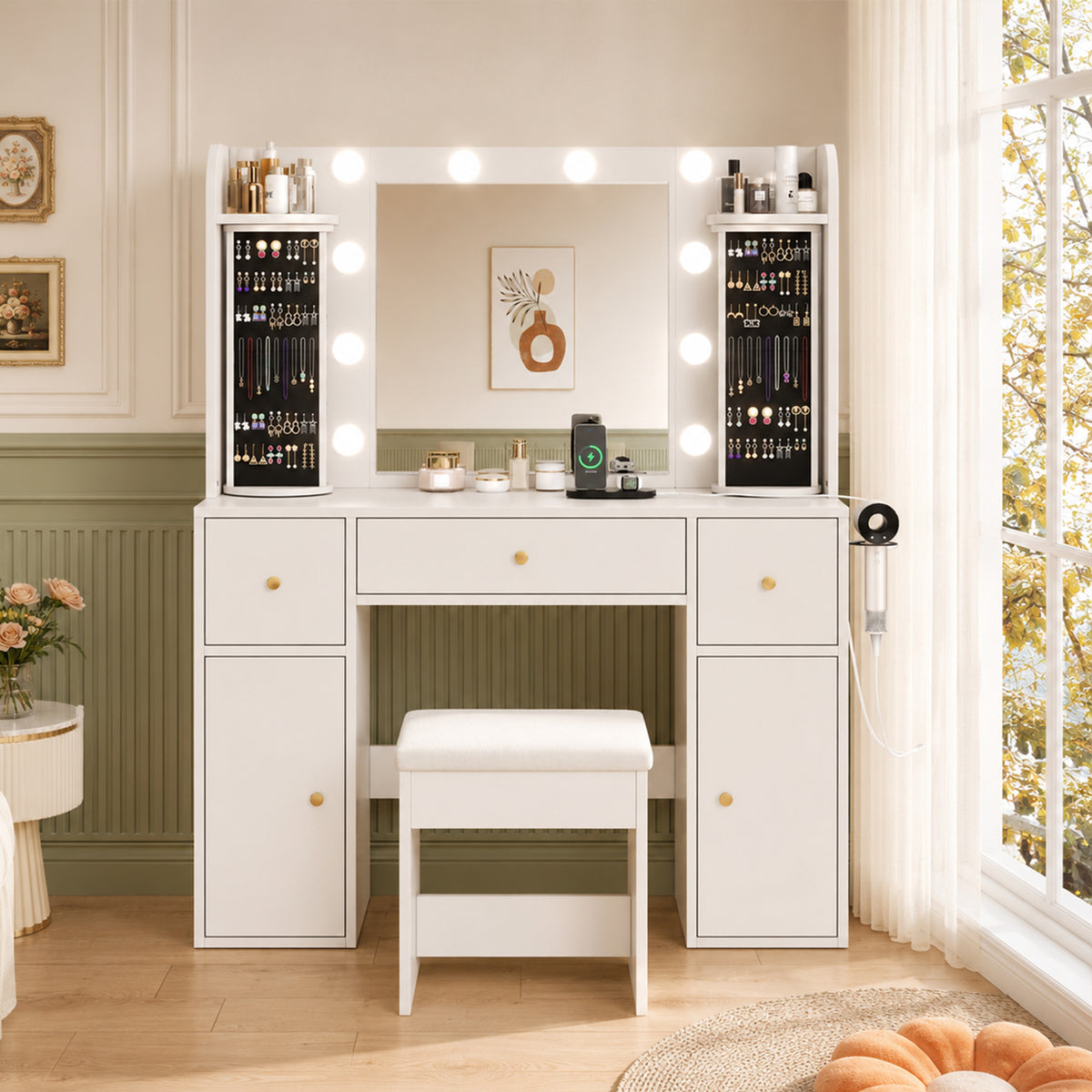 LED Vanity Table with Mirror & Storage Drawers, White
