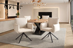 Dining Swivel Armchair Set of 6, Upholstered 360° Metal Legs Lumbar Support - Velvet Beige