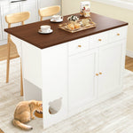 Kitchen Island Trolley Sideboard Drawers Pull-Out Worktop, White + Walnut Color