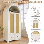 Wardrobe with Rattan Weave and 2 Doors, 181x78x45cm, White Wood