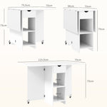 Folding Dining Table, Mobile 2-4 Person Storage Table, White