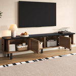 Modern TV Cabinet with Sliding Mesh Doors and Unique Design, Oak Wood Look