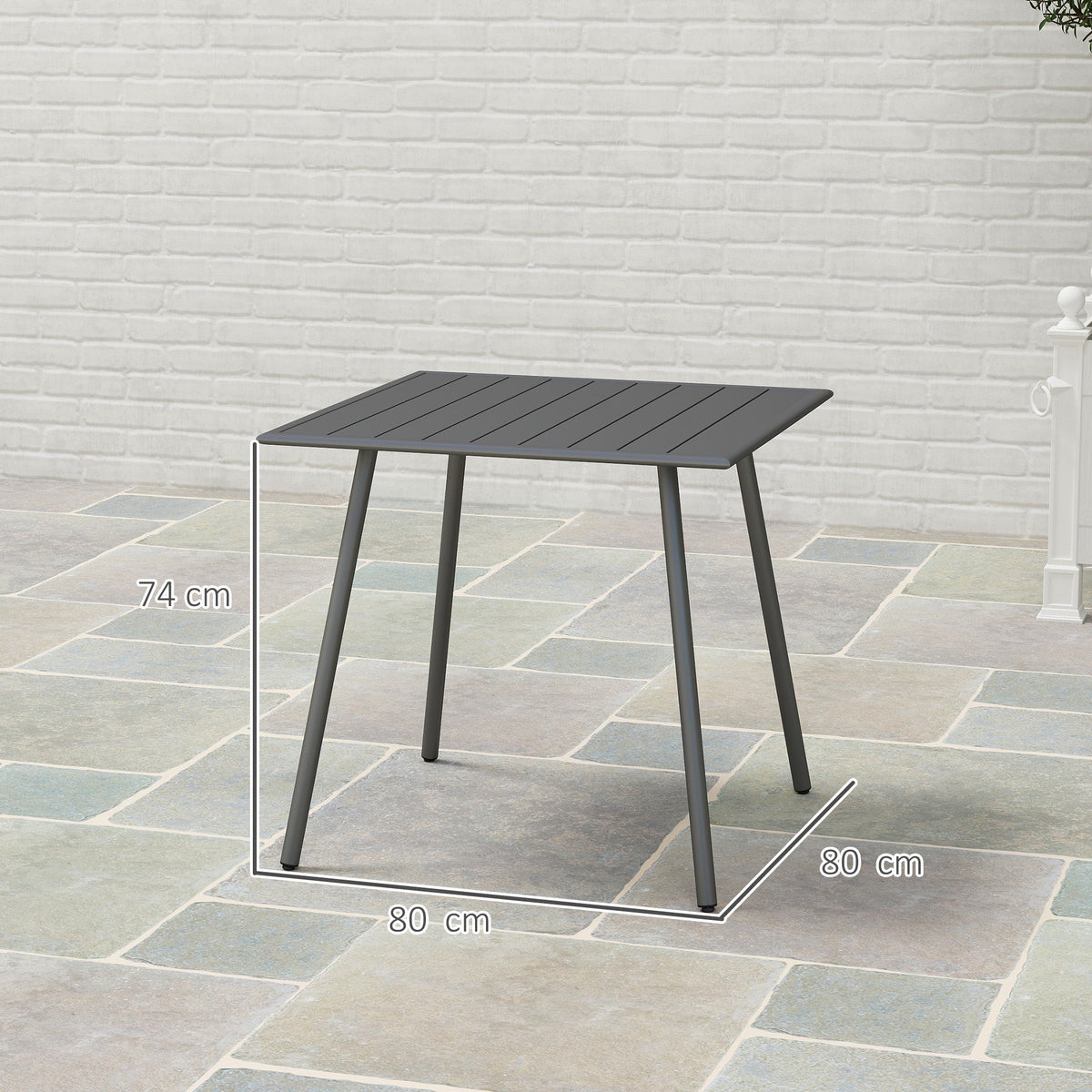Garden Table 80x80x74cm Weatherproof 4 Person Steel, Grey