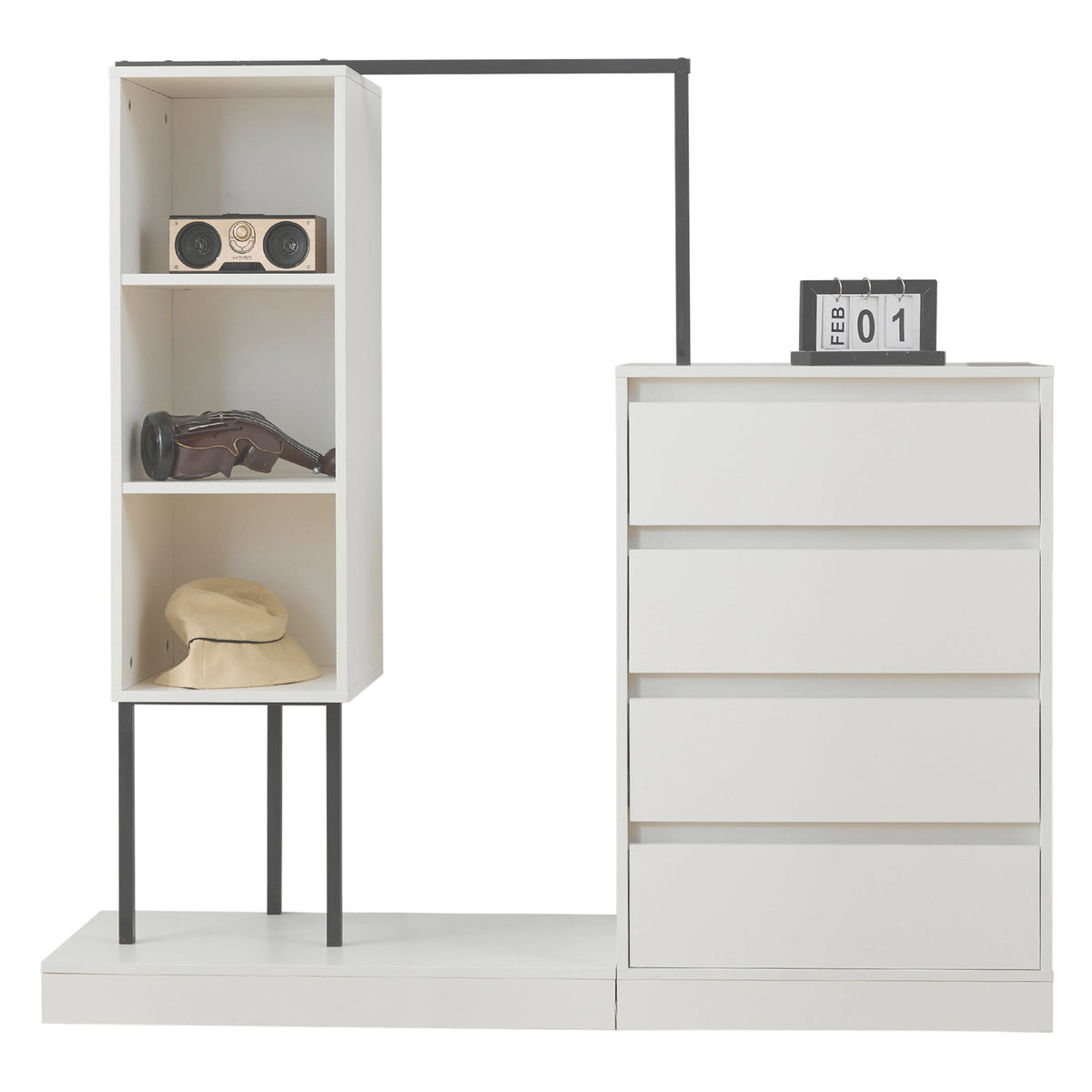 Drawer Cabinet Wardrobe Set Sideboard Clothes Rail W140/W40/H135 White