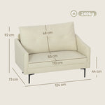 2-Seater Sofa Foam Padded Fabric Cover Metal Frame - Cream White