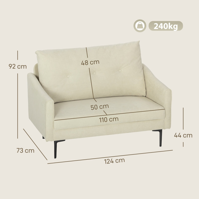 2-Seater Sofa Foam Padded Fabric Cover Metal Frame - Cream White