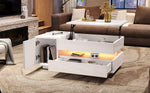 Liftable Coffee Table, 95*50*34.5cm with 1 Drawer & LED, White