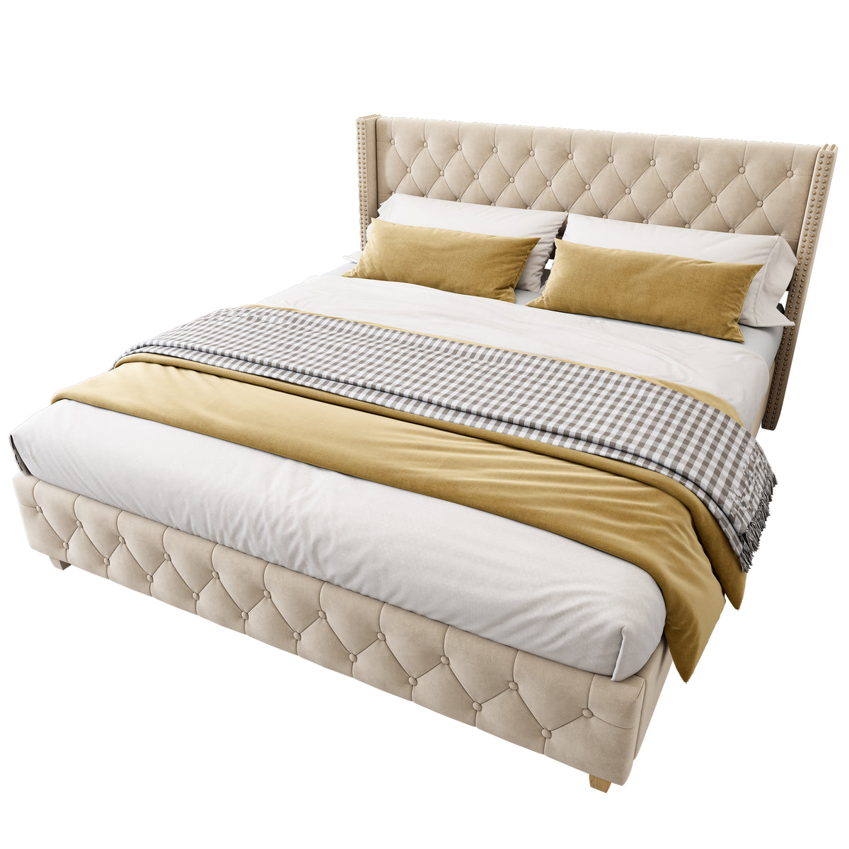 Upholstered Bed 180x200cm with Headboard Light Beige Velvet