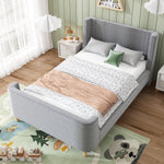Children's Bed Upholstered Sleigh with Cosmic Pattern, 90x200cm, Grey Velvet