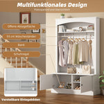 Entryway Cabinet Coat Rack Shoe Bench Storage Adjustable Shelves, White