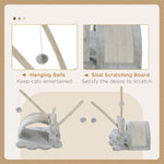 Cat Tree, Small Tower with Cave, 2 Play Balls, Scratching Mat, Light Grey