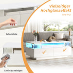 Coffee Table with Tray, 90 x 45 x 35.5 cm, 2 Drawers, Tempered Glass, LED Light, White