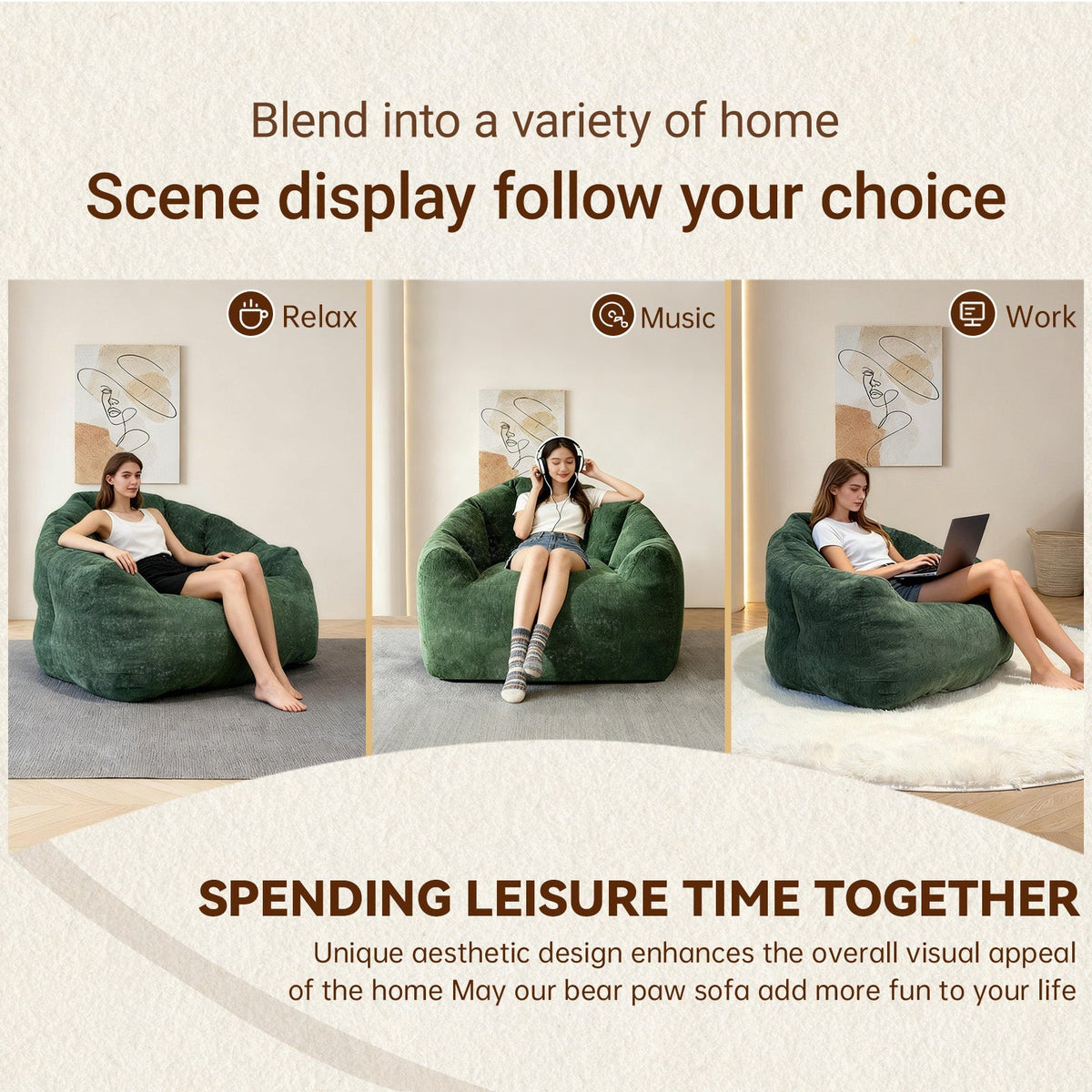 Ergonomic Round Bean Bag Chair Full-Body Contouring
