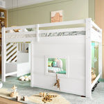 Loft Bed 140x200 with Storage Stairs and Window, White