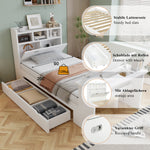 Children's Single Bed 90x200 with Storage Shelf in White Wood