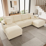 U-Shaped Modular Sofa with Sleeping Function, Phone Holder and USB Port, Beige Corduroy