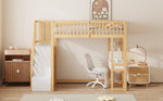 Loft Bed 90x200 Multifunctional Table Storage Stairs, Solid Pine Wood White