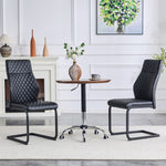 Dining Chair Set of 2 with High Backrest and Diamond Pattern, Black Metal Frame and PU Leather