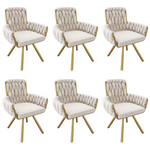 Velvet Dining Chair Set of 6, Luxury Swivel Armchair with Metal Legs, Beige