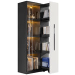 Multifunctional Cabinet with Glass Door, LED Lighting and Side Drawer, Black MDF