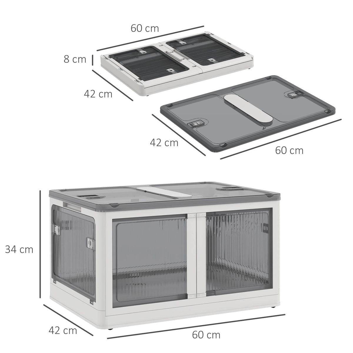 Storage Box 69L Stackable Foldable with Wheels, White