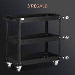DURHAND Workshop Trolley, 3 Shelves, 150 kg, Black Steel