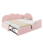 Extendable L-Shaped Sofa Bed with Cloud Headboard, Pink Velvet