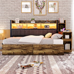 Iron Sofa Bed 90x200cm, Storage, Desk, LED/Sockets - Wood Color